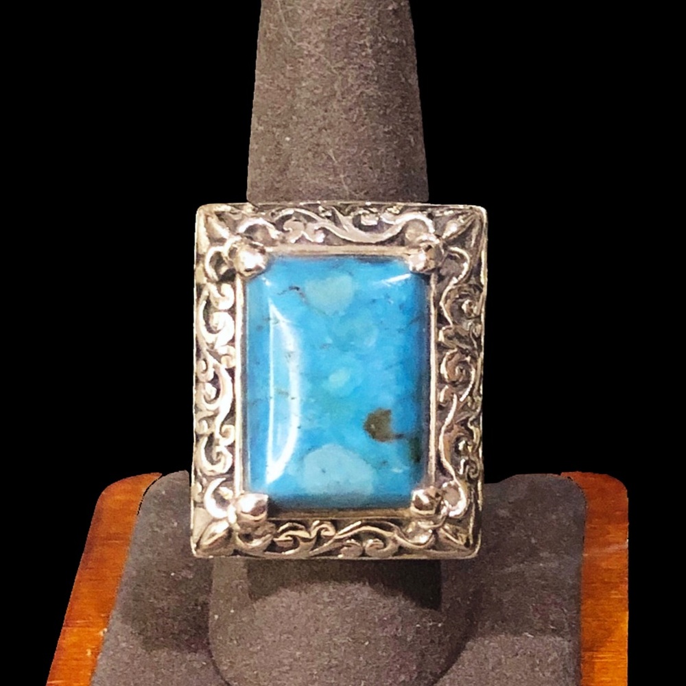 LOIS HILL Sterling Silver & Oversized Turquoise Cabochon Gemstone Cocktail Ring - Picture 16 of 17
